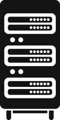 Vector illustration of server rack icon in black and white color, isolated on white background. Perfect for technology, data center, computer, network, and hardware concepts
