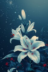 Fototapeta premium White Flowers on Blue Background