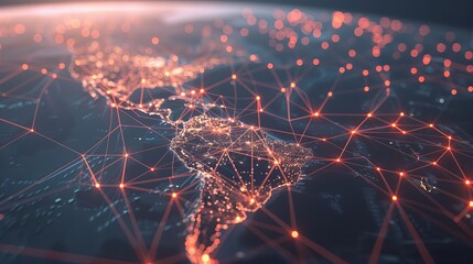 glowing plexus lines connecting virtual continents global information transfer concept