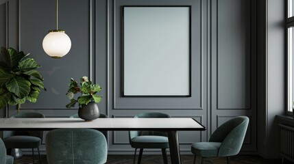 Elegant Dark Frame Mockup in Modern Grey Room, Sophisticated and Stylish for Art or Product Display