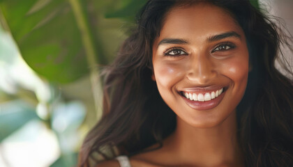 Fototapeta premium close up view of young beautiful indian woman face