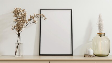 Frame Mockup in Chic White Room, Ideal for Elegant Art Presentations, Simple and Luxurious