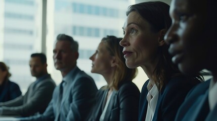 Obraz premium Give us difficult and well show you easy Shot of a group of businesspeople sitting together in a meeting : Generative AI