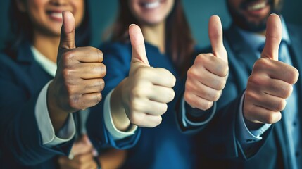 Portrait of thumb up smiling business people : Generative AI