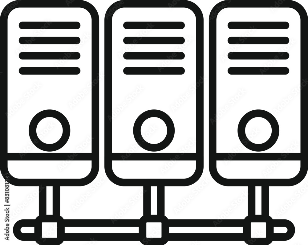 Poster black and white icon depicting a row of connected network server units