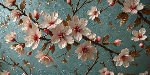 wallpaper depicting an embossed cherry blossom pattern. Set illustrating Japan