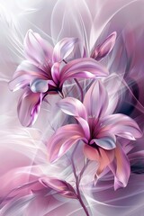 Pink Flowers Painting on White Background