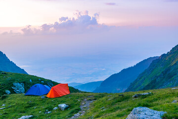 Tourist tents near the pass of Transfagarasan road, is one of most beautiful roads in world....
