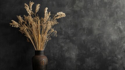 Vase mounted on wall for dried flowers Straw flowers against black backdrop Decorative straw wall piece - Powered by Adobe