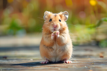 Curious Hamster Holding Sunflower Seed in Paws - Adorable and Playful Pet Portrait