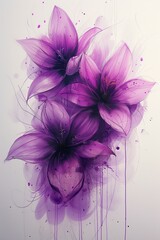 Purple Flowers Painting on White Background
