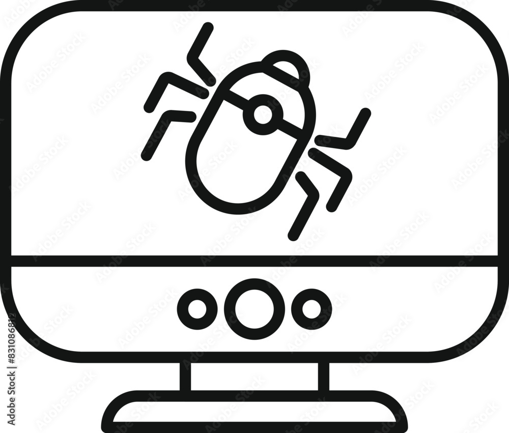 Poster computer bug concept icon in flat design representing cybersecurity, software glitch, hacking, and m