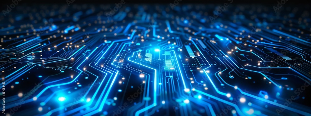 Aufkleber futuristic digital circuit: glowing blue cyber network pattern, representing modern technology and i