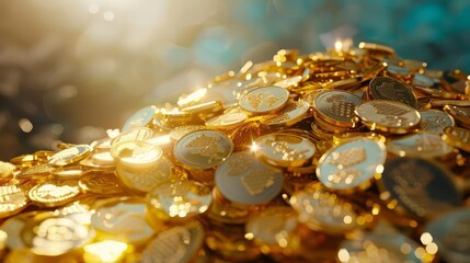 overflowing pile of shiny gold coins abundance and wealth concept 3d illustration