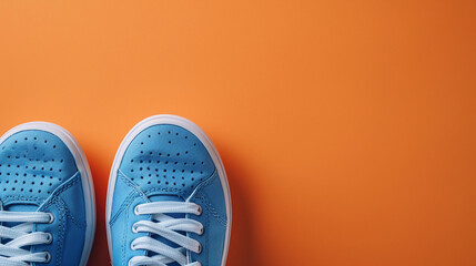 Blue Sneakers on Vibrant Orange Background Modern Footwear Fashion and Color Contrast Concept