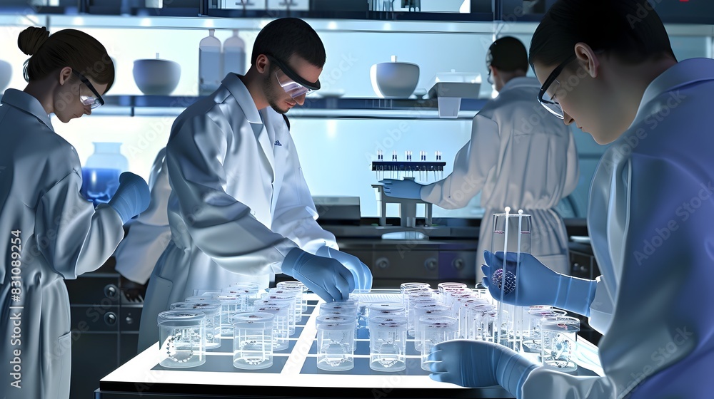 Aufkleber stem cell research scientists analyzing samples in a controlled laboratory