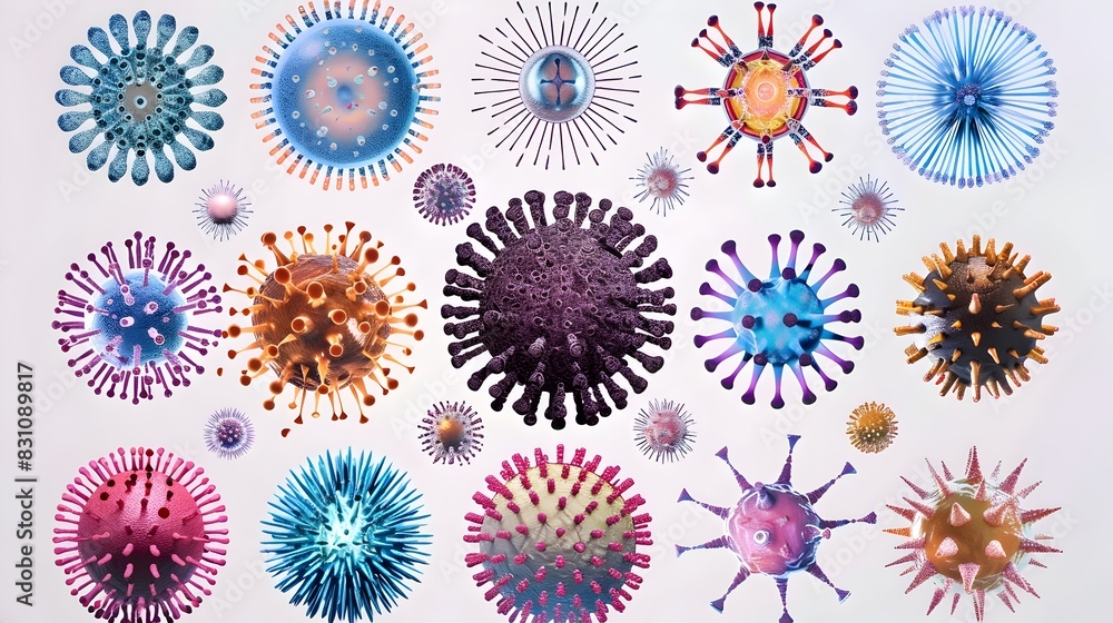 Poster detailed of diverse virus structures and patterns