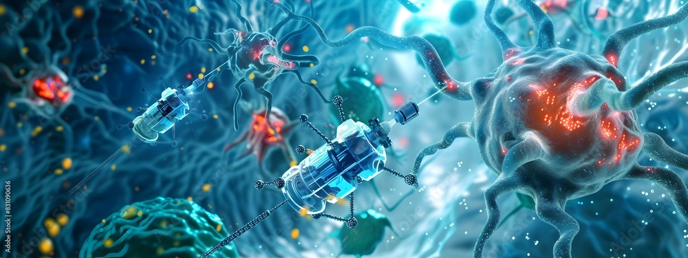 Poster nanotechnology nanobots exploring the intricacies of cellular environments