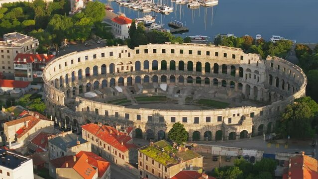 Aerial view of Arena Amphitheatre, Pula City, Croatia