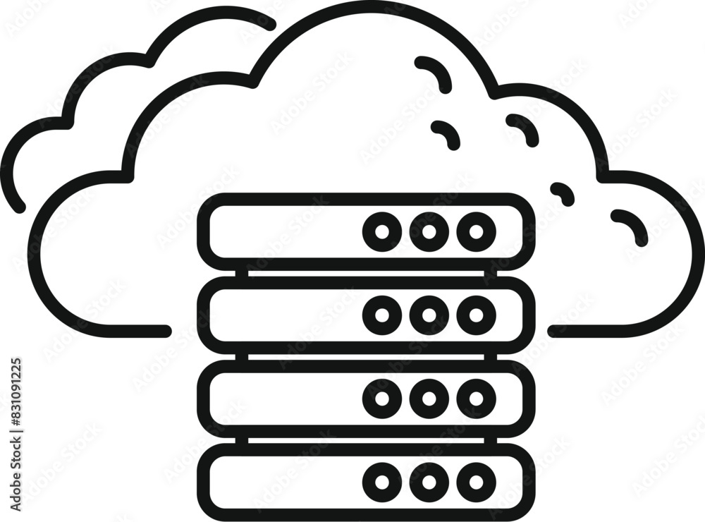 Aufkleber simplistic black and white line drawing representing cloud computing concept with servers