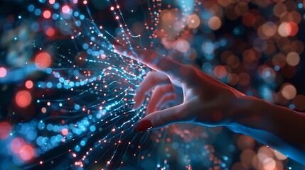 Big Data concept Digital neural networkBusiness woman hand touching Introduction of artificial intelligence Cyberspace of futureScience and innovation of technology : Generative AI