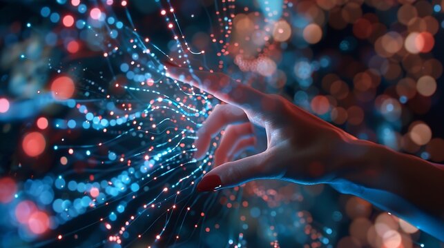 Big Data concept Digital neural networkBusiness woman hand touching Introduction of artificial intelligence Cyberspace of futureScience and innovation of technology : Generative AI