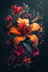 Elegant Floral Painting on Black Background