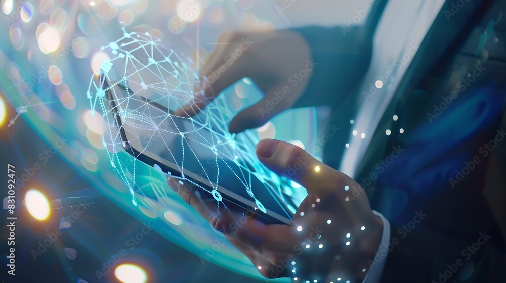 Aufkleber businessman using digital tablet on global network connection data exchange business development met