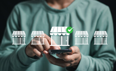 Man using mobile for list product to cart shopping in online. Customer purchase and buying online shopping trust store concept.