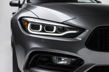 Close-Up of Headlight and Grille of Sedan