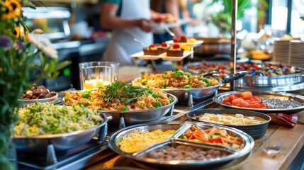 An Easter brunch buffet at a local restaurant, offering a variety of delicious dishes and treats for families to enjoy together.