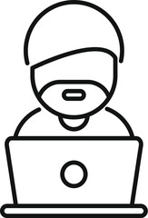 Modern virtual reality user icon in sleek black and white monochrome line art style for vr headset. Laptop. And technology vector digital illustration. Perfect for gaming. Computer graphics