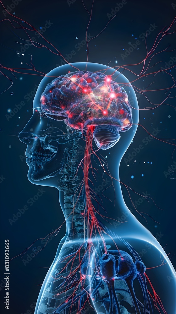 Aufkleber cutting edge neurotechnology visualizing the interconnected neural networks of the human brain