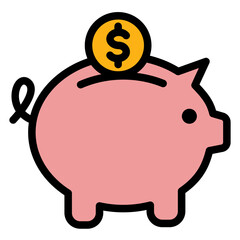 Piggy Bank Icon in Filled Line Style