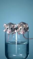 Curious Lab Mice in Transparent Glass Vial for Biotech Research