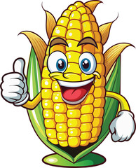 corn cartoon character vector illustration, corn maize thumbs up  cartoon mascot illustration character vector clip art