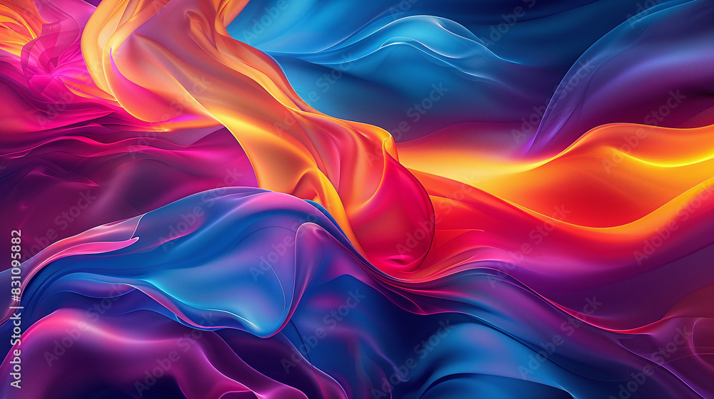 Poster vibrant flowing silk fabric patterns in multicolored abstract art background