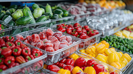 Fresh Organic Vegetables and Fruits in Grocery Store Farmers Market Colorful Display