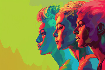 Fototapeta premium A poster features several lgbt people with different colored hair, in the style of art illustration