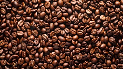Fototapeta premium Close-up of roasted coffee beans. Perfect for culinary, food, and beverage stock images. Ideal for backgrounds, advertisements, and designs. AI