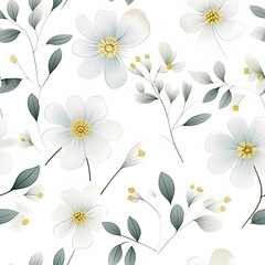 seamless watercolor arrangements with small flower. Botanical illustration minimal style,
