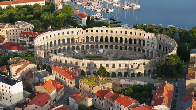 Aerial view of Arena Amphitheatre, Pula City, Croatia