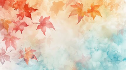 Pastel watercolor background with abstract autumn leaves in various shades.