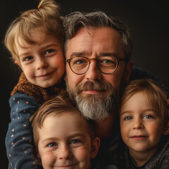 Father's day celebration banner, multiple man and kids faces