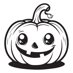 Cartoon halloween pumpkin icon, black vector illustration on white background