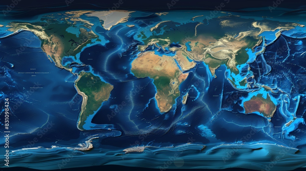 Poster create a world map depicting the routes of major ocean currents and their impact on global climate. 