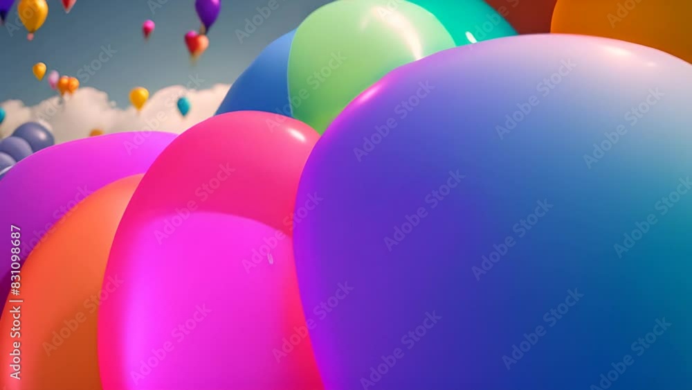 Poster group of colorful balloons floating in the air generative ai