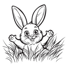 Cute easter bunny, black vector illustration on white background