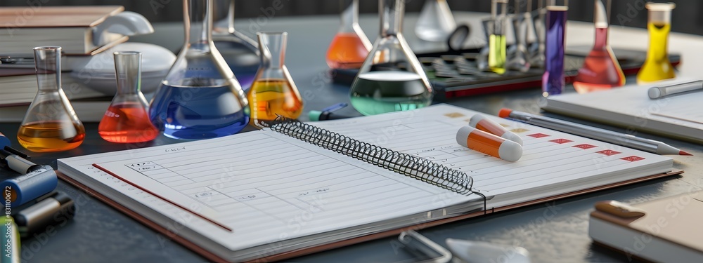 Poster scientific laboratory notebook documenting experiments and findings