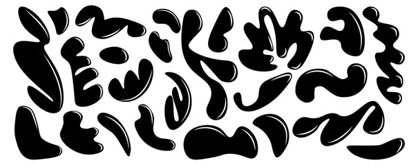 Fototapeta premium Set of liquid abstract organic blob shapes. Wavy elements bubbles and drops. Trendy liquid forms y2k style